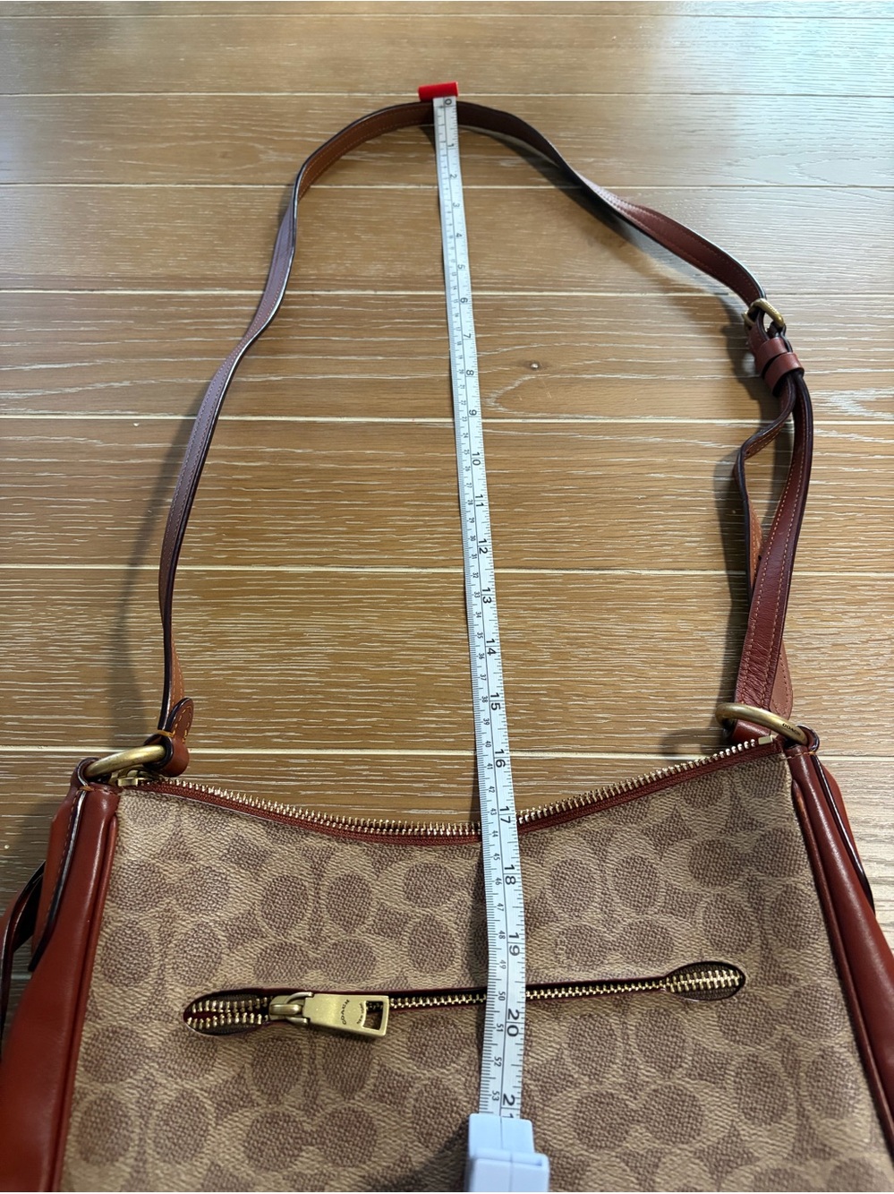 Coach Tan Signature Canvas crossbody with Brown Leather Trim - Picture 8 of 9